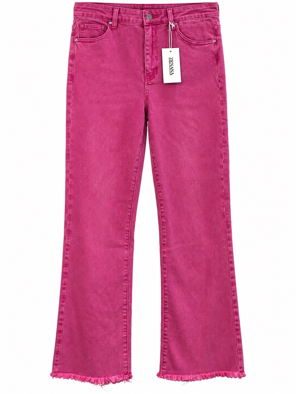 Zenana Pink Washed Stretch Jeans Raw Frayed Hem Size Large NWT